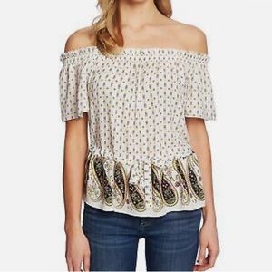 CeCe Bohemian Off Shoulder Paisley Blouse Medium